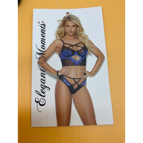 Elegant Moments #30007X Lingerie Set Plus Size 3X Blue/Black - Sexy Romantic 2PC - Picture 1 of 3